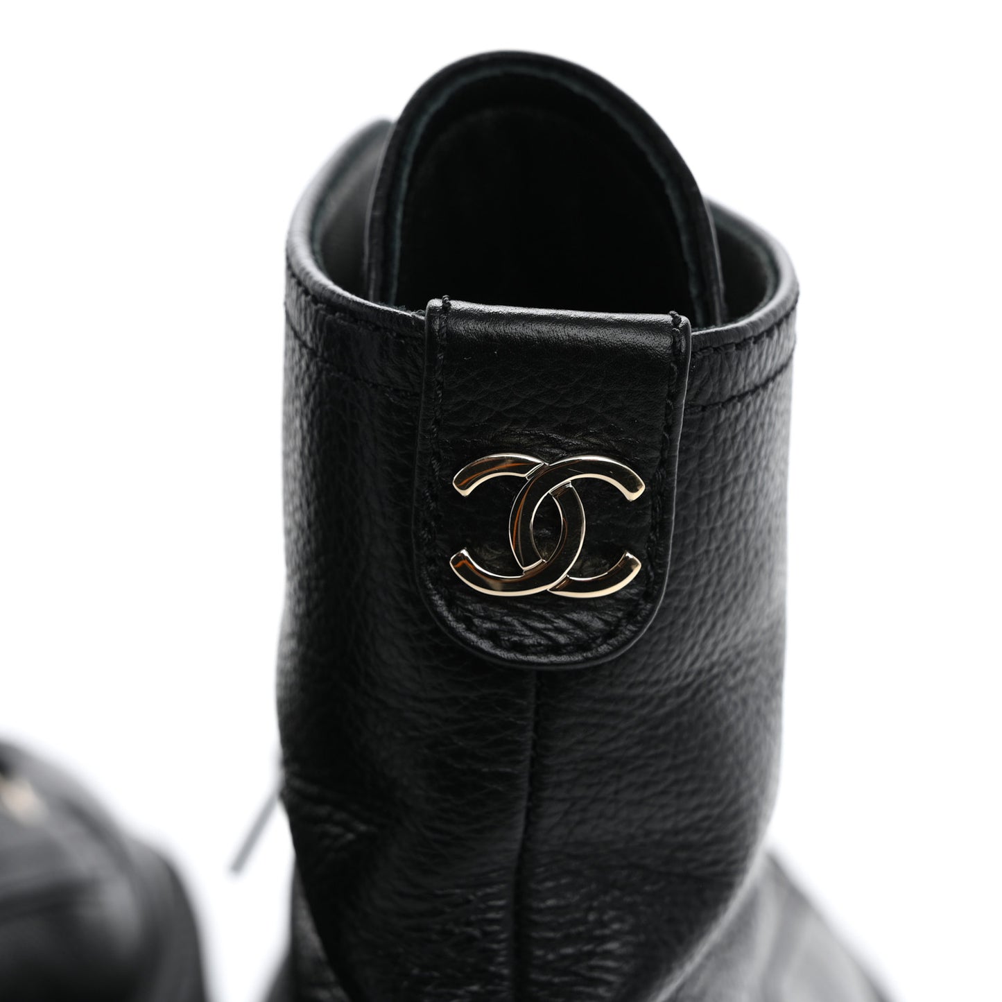 Grained Calfskin Shiny Calfskin CC Lace Up Combat Boots 40 Black