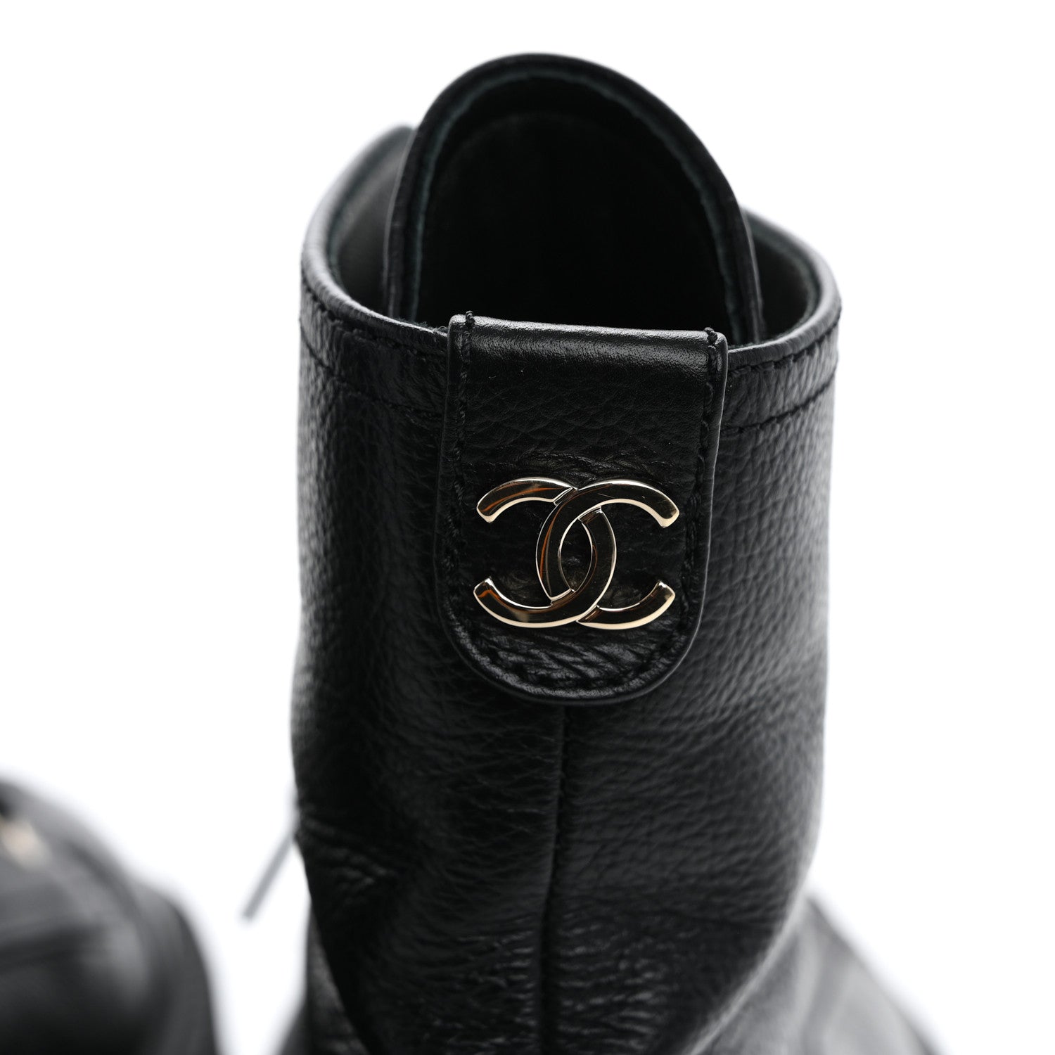 Chanel Grained Calfskin Shiny Calfskin CC Lace Up Combat Boots 40 Black 11 of 14