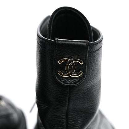 Chanel Grained Calfskin Shiny Calfskin CC Lace Up Combat Boots 40 Black 11 of 14