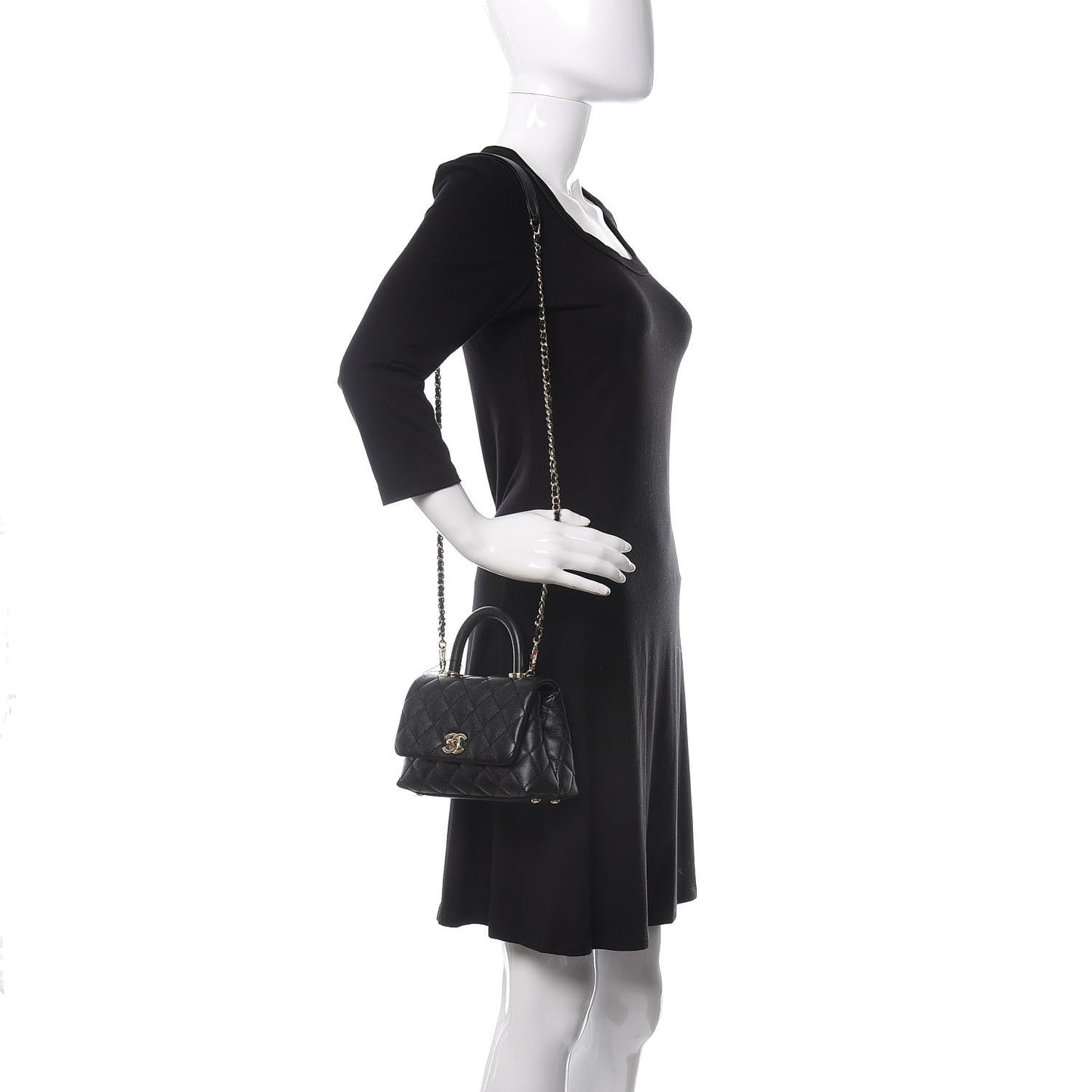 Iridescent Caviar Quilted Extra Mini Coco Handle Flap Black