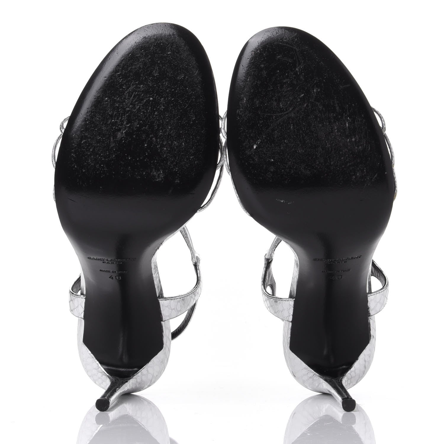 Saint Laurent Snake Calfskin Embossed Jane 110 Ankle Strap Sandals 40 Silver 7 of 10
