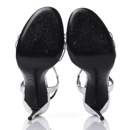 Saint Laurent Snake Calfskin Embossed Jane 110 Ankle Strap Sandals 40 Silver 7 of 10