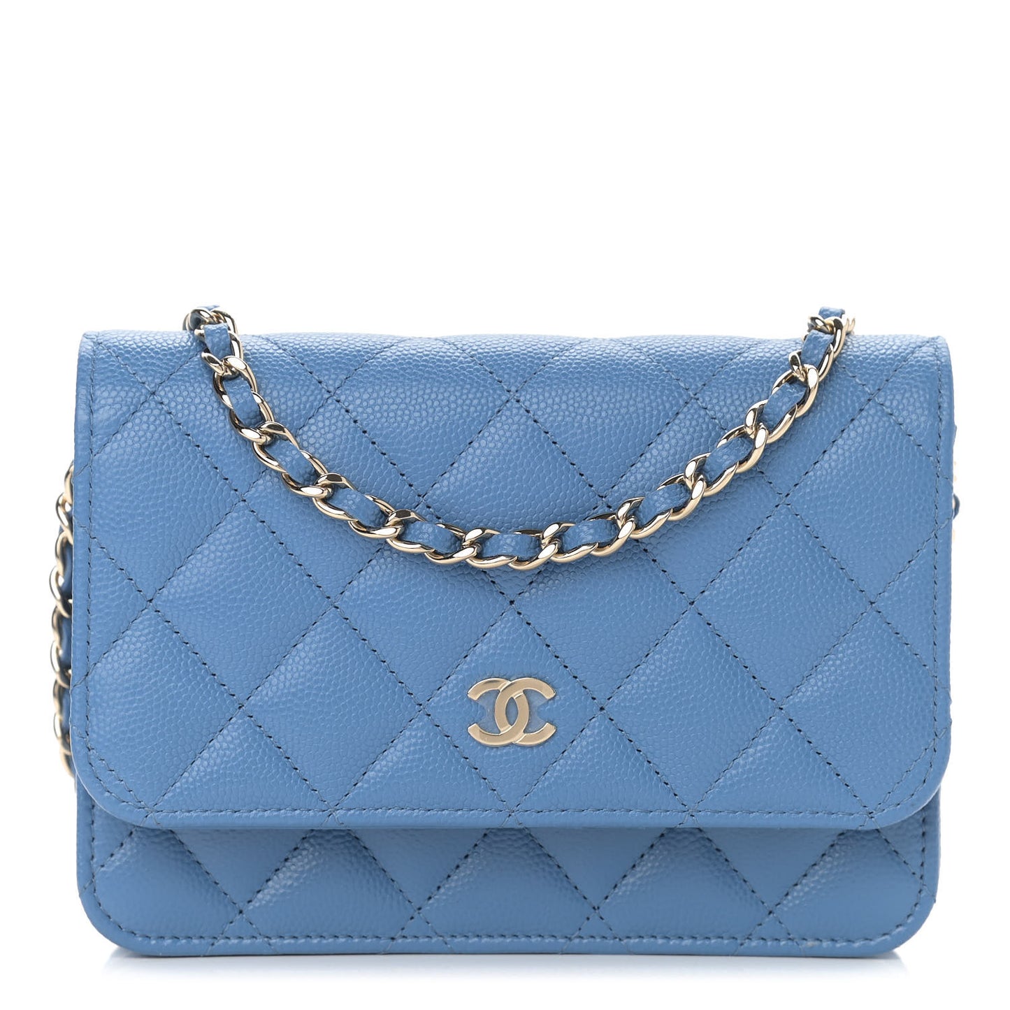 Caviar Quilted Mini Wallet On Chain WOC Blue