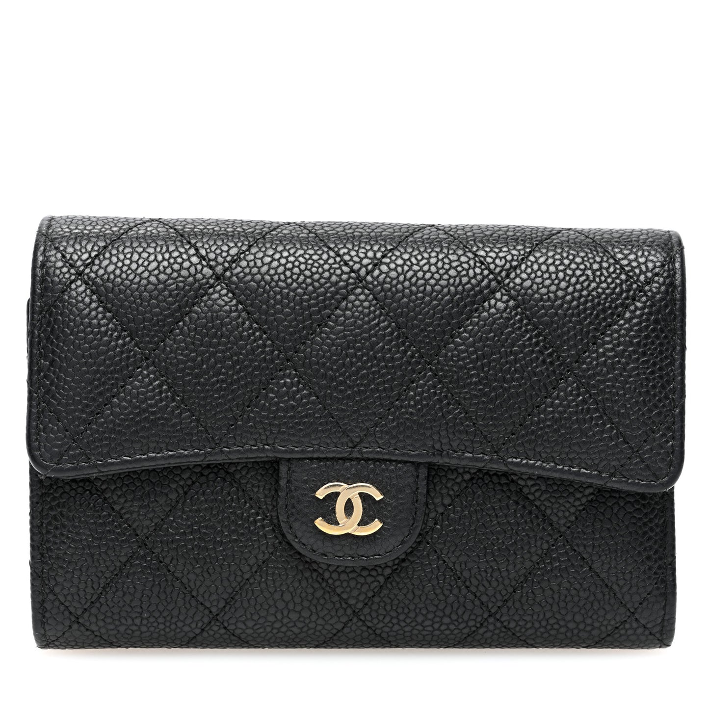 Caviar Quilted Medium Flap Wallet Black