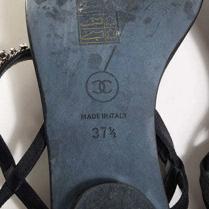 Chanel CC Pearl Thong Sandals 37.5 Black 5 of 5