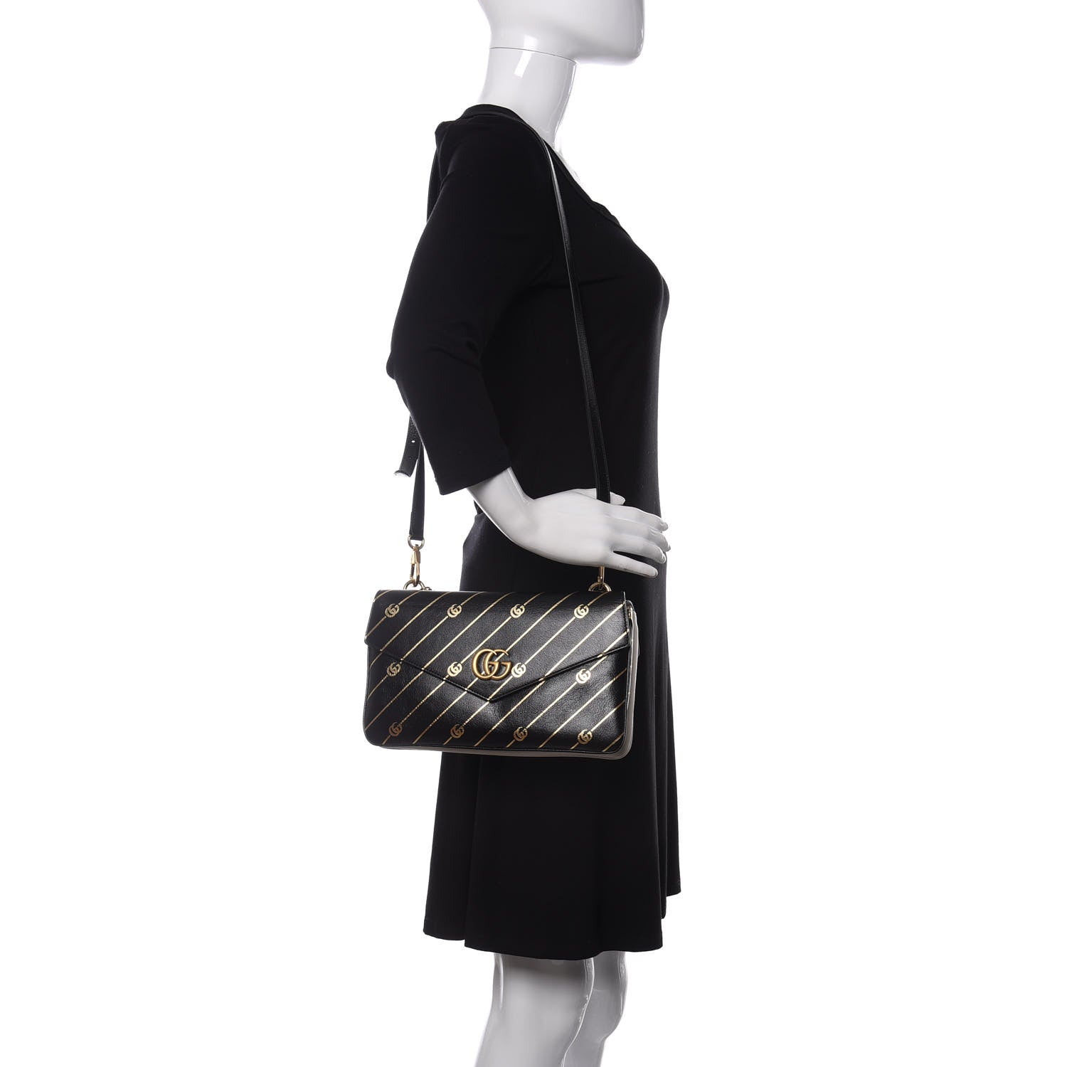 Gucci Calfskin Diagonal GG Medium Thiara Double Envelope Shoulder Bag Black White 2 of 10