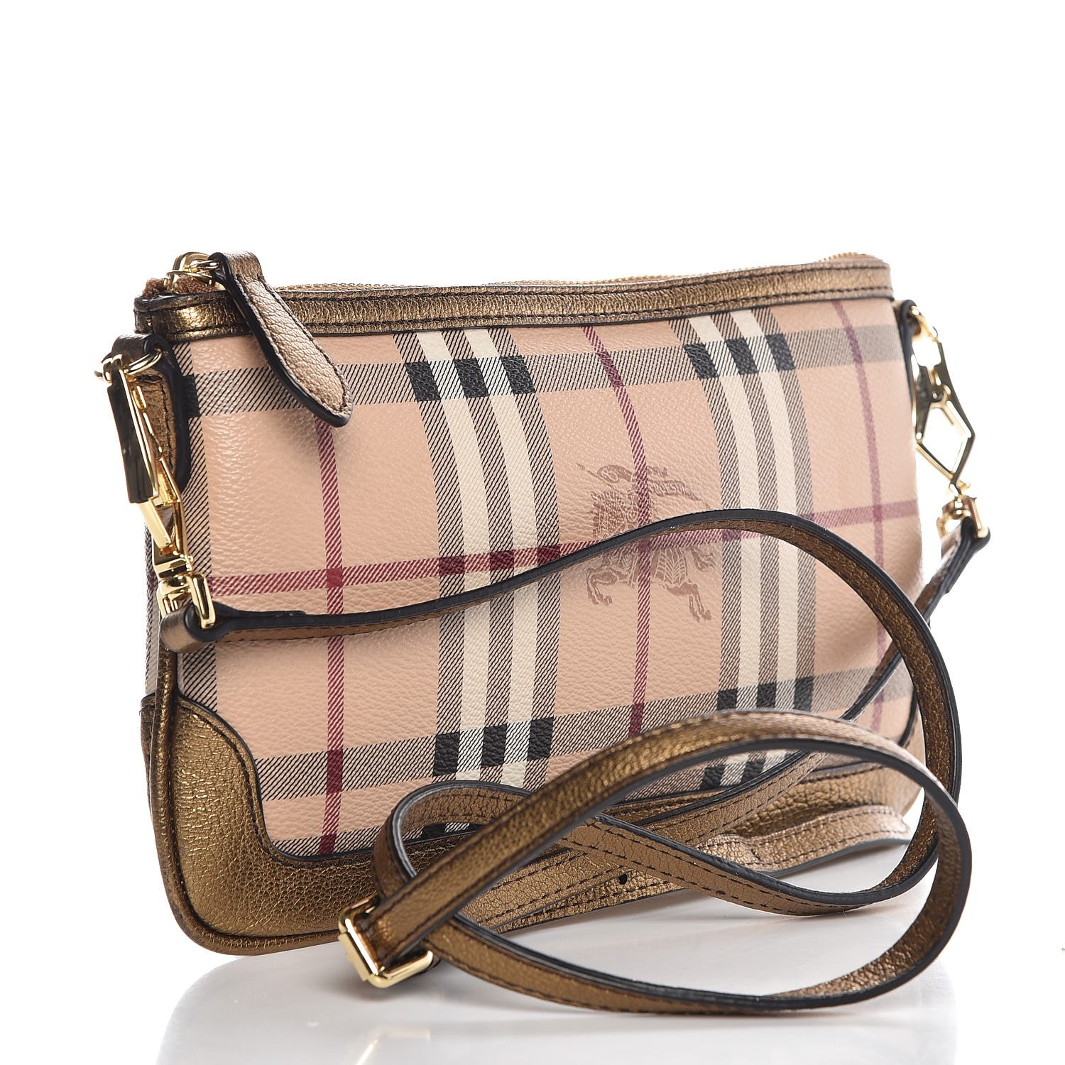 Burberry Haymarket Check Small Peyton Crossbody Clutch Bag Gold 3 of 8
