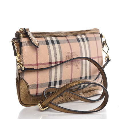 Burberry Haymarket Check Small Peyton Crossbody Clutch Bag Gold 3 of 8