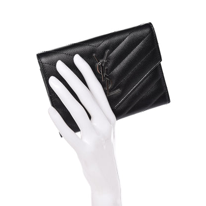 Saint Laurent Grain De Poudre Matelasse Chevron Small Monogram Passport Case Black 2 of 8