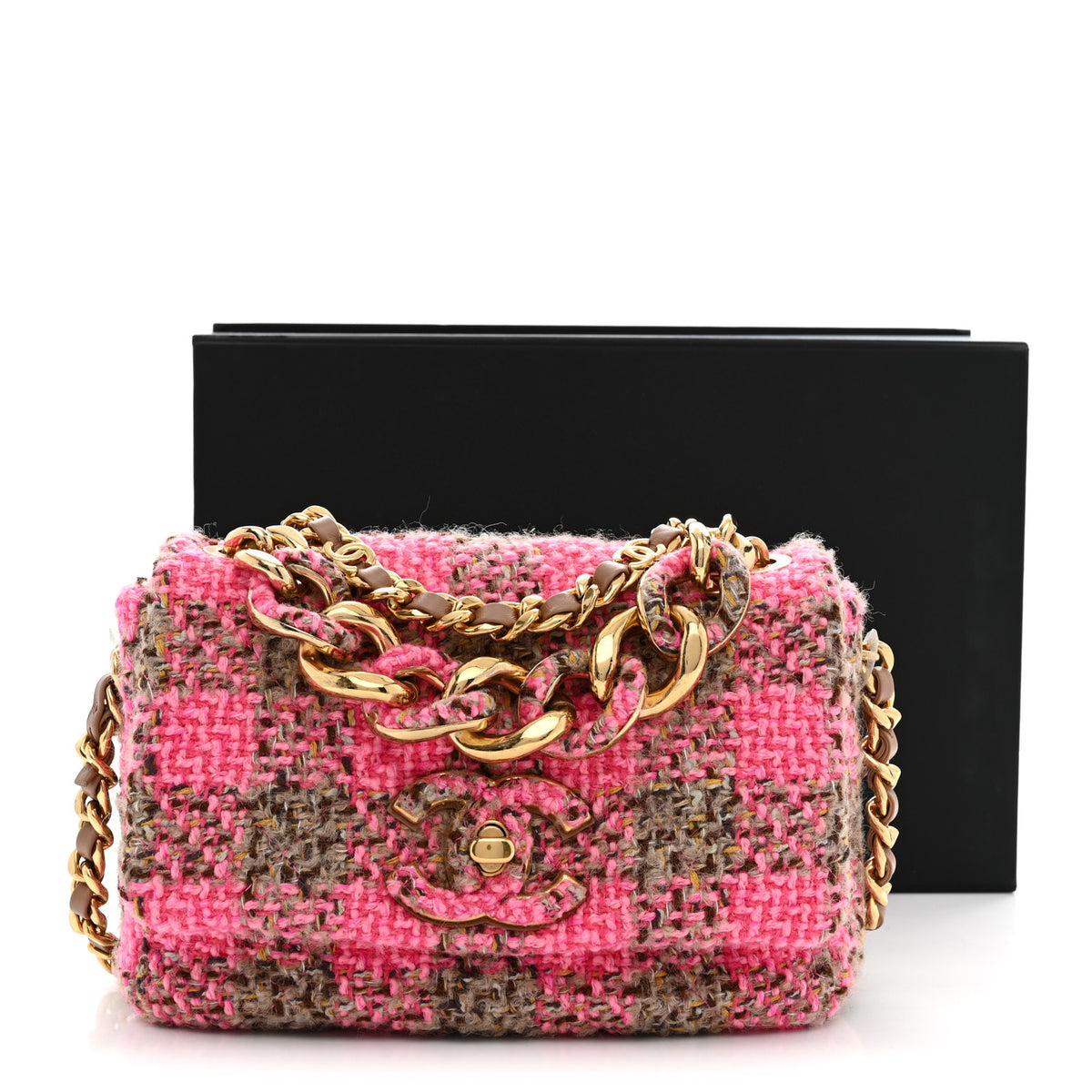 Chanel Wool Tweed Quilted Small Elegant Chain Flap Pink Brown 11 of 11
