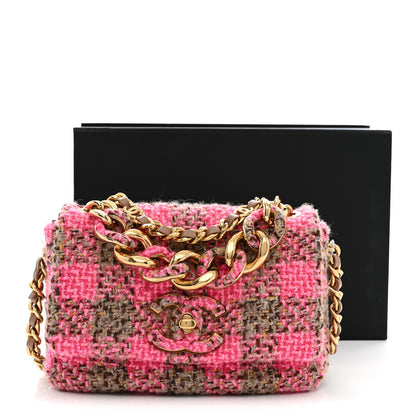 Chanel Wool Tweed Quilted Small Elegant Chain Flap Pink Brown 11 of 11