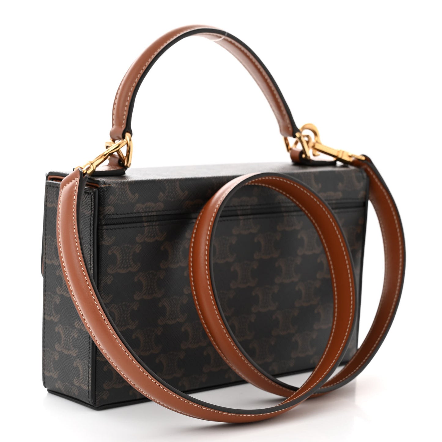 Canvas Calfskin Triomphe Box Top Handle Bag Tan