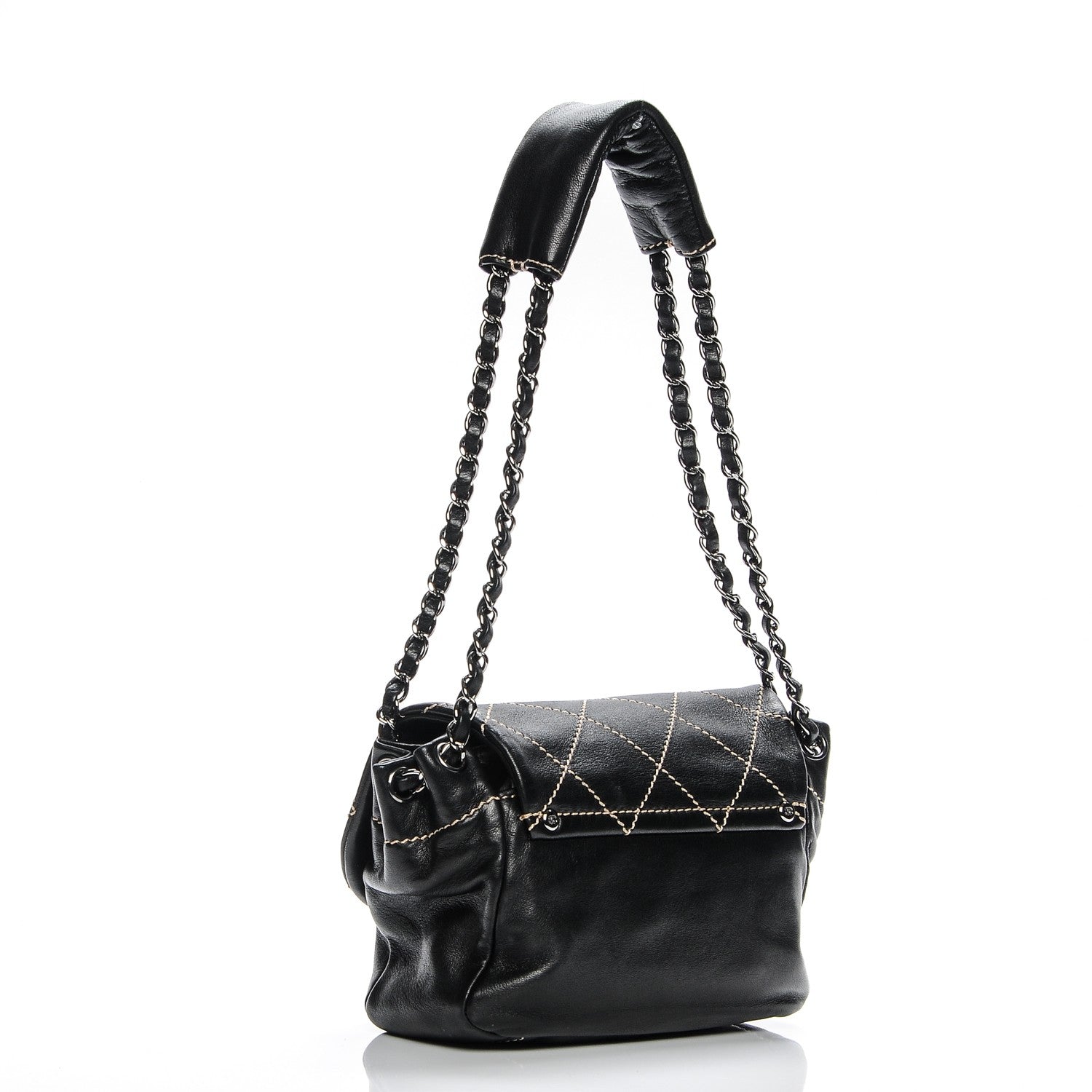Chanel Lambskin Small Contrast Stitch Surpique Accordion Flap Black 3 of 7