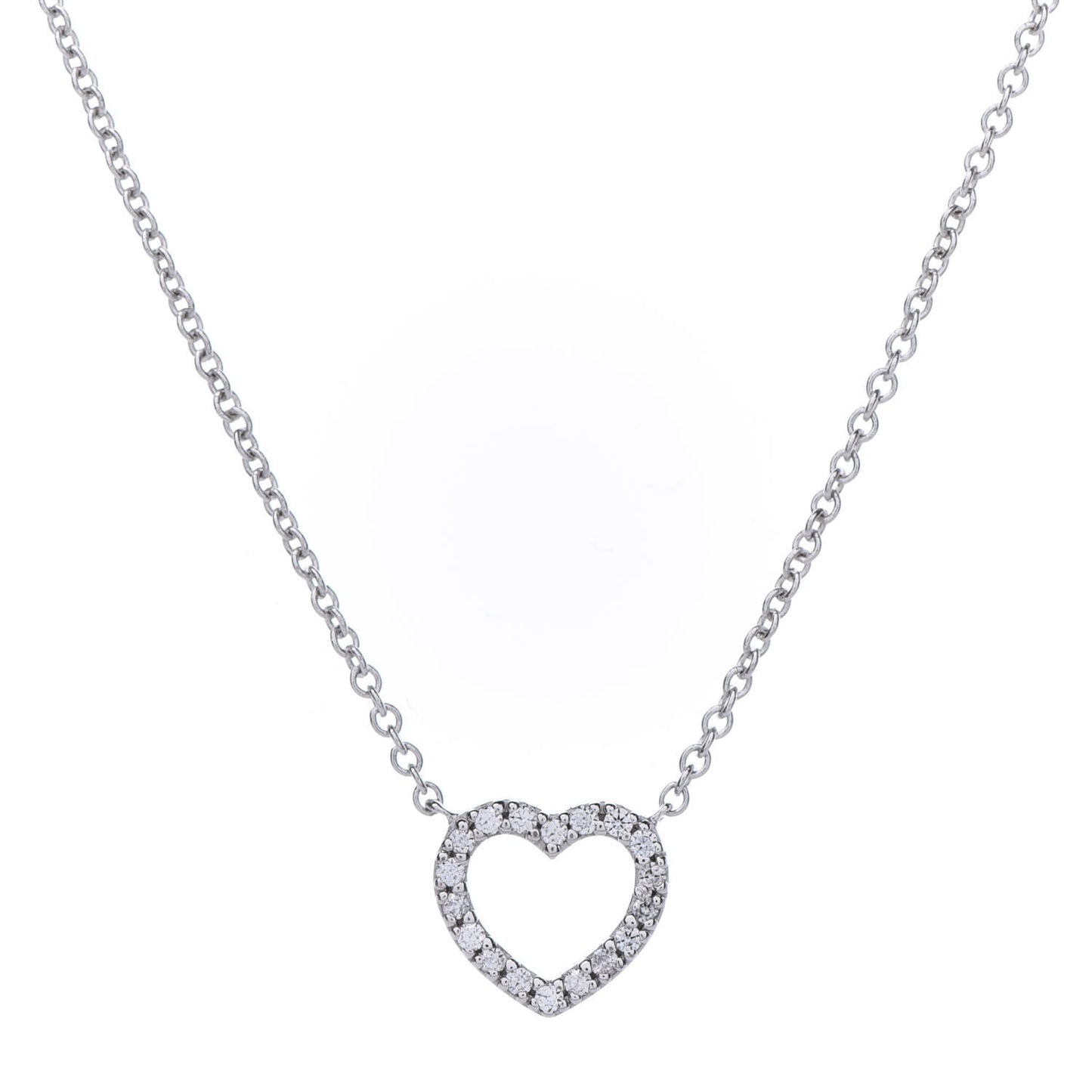 18K White Gold Diamond Metro Heart Pendant Necklace