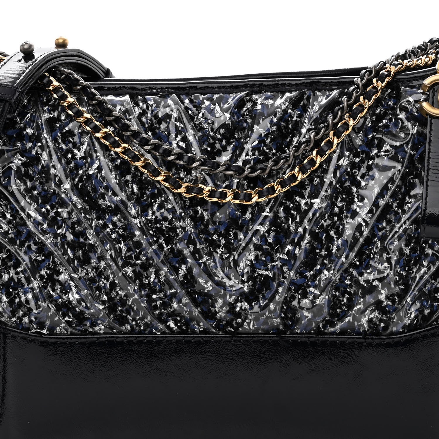 Chanel Tweed PVC Patent Chevron Quilted Medium Gabrielle Hobo Blue 7 of 11