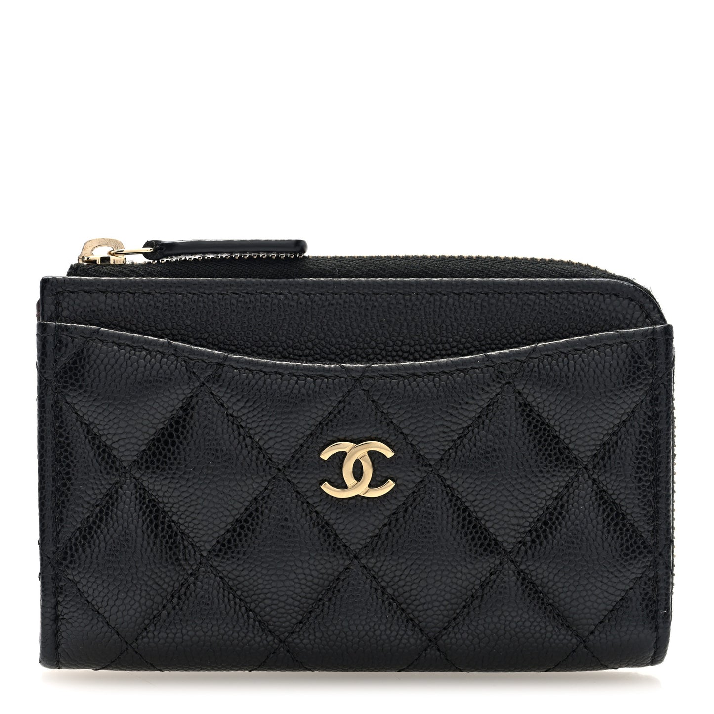 Caviar Quilted CC Zip Around Card Holder Black
