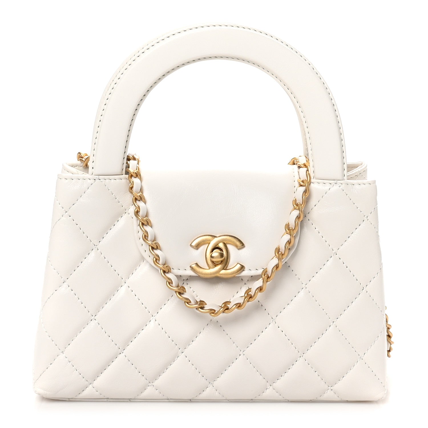 Chanel Shiny Aged Calfskin Quilted Nano Kelly Shopper White 1 of 10