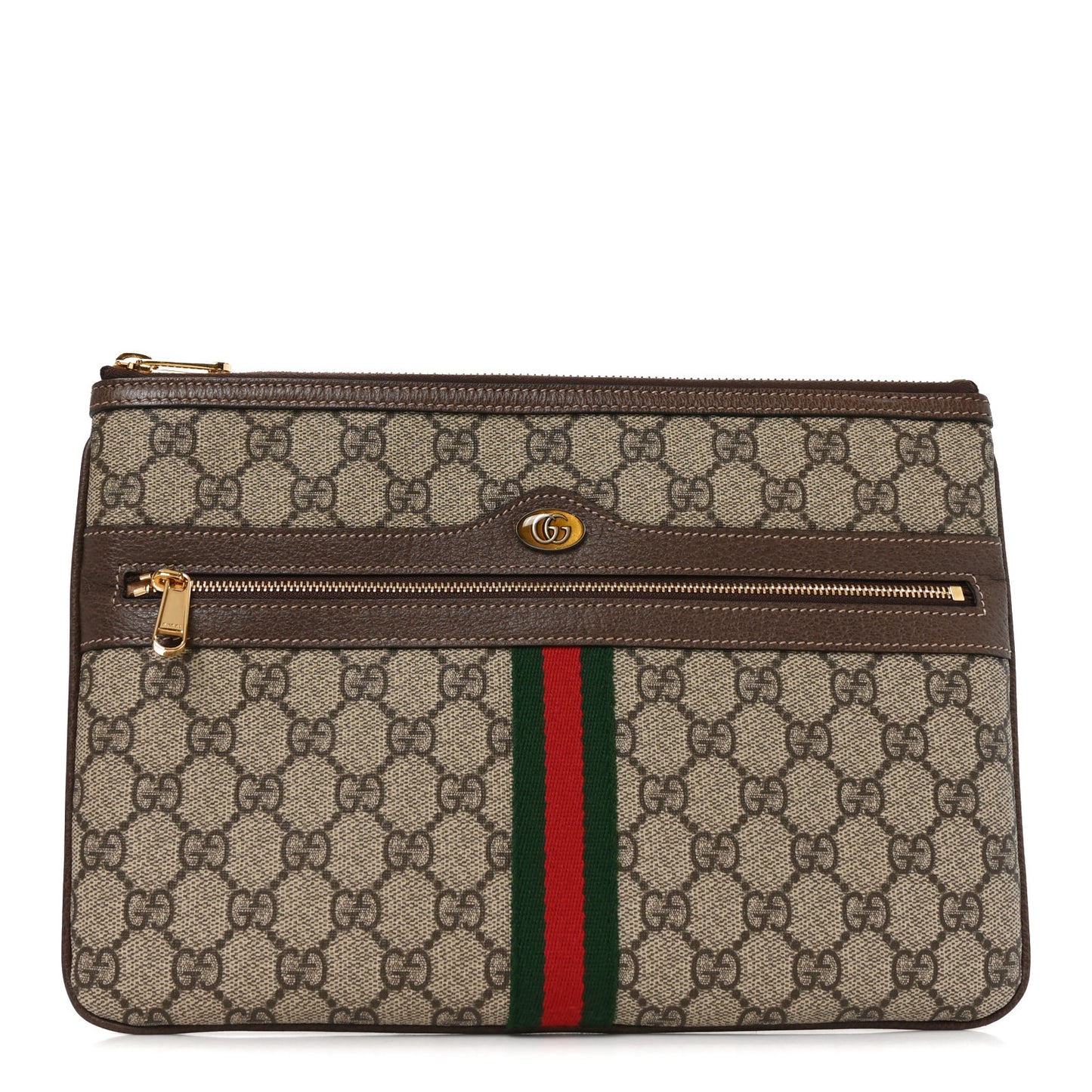 GG Supreme Monogram Large Ophidia Pouch Clutch Brown
