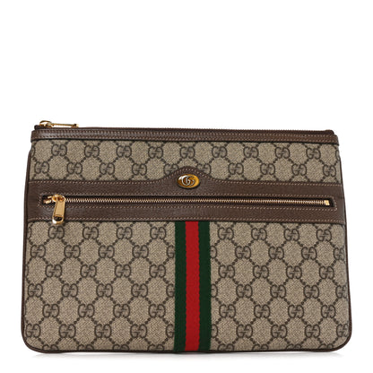 Gucci GG Supreme Monogram Large Ophidia Pouch Clutch Brown 1 of 11