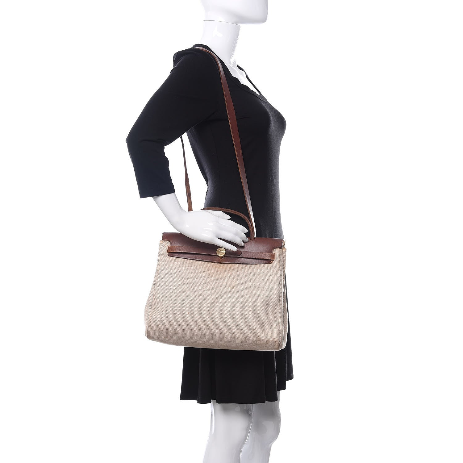 Hermes Toile Vache Calfskin Herbag 30 PM Natural 2 of 19