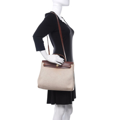 Hermes Toile Vache Calfskin Herbag 30 PM Natural 2 of 19
