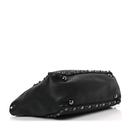Valentino Garavani Grained Calfskin Onyx Small Rockstud Rolling Tote Black 4 of 9