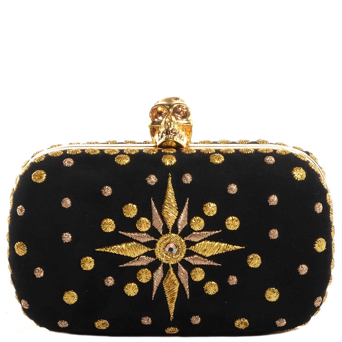 Glory Embroidery Skull Box Clutch Black