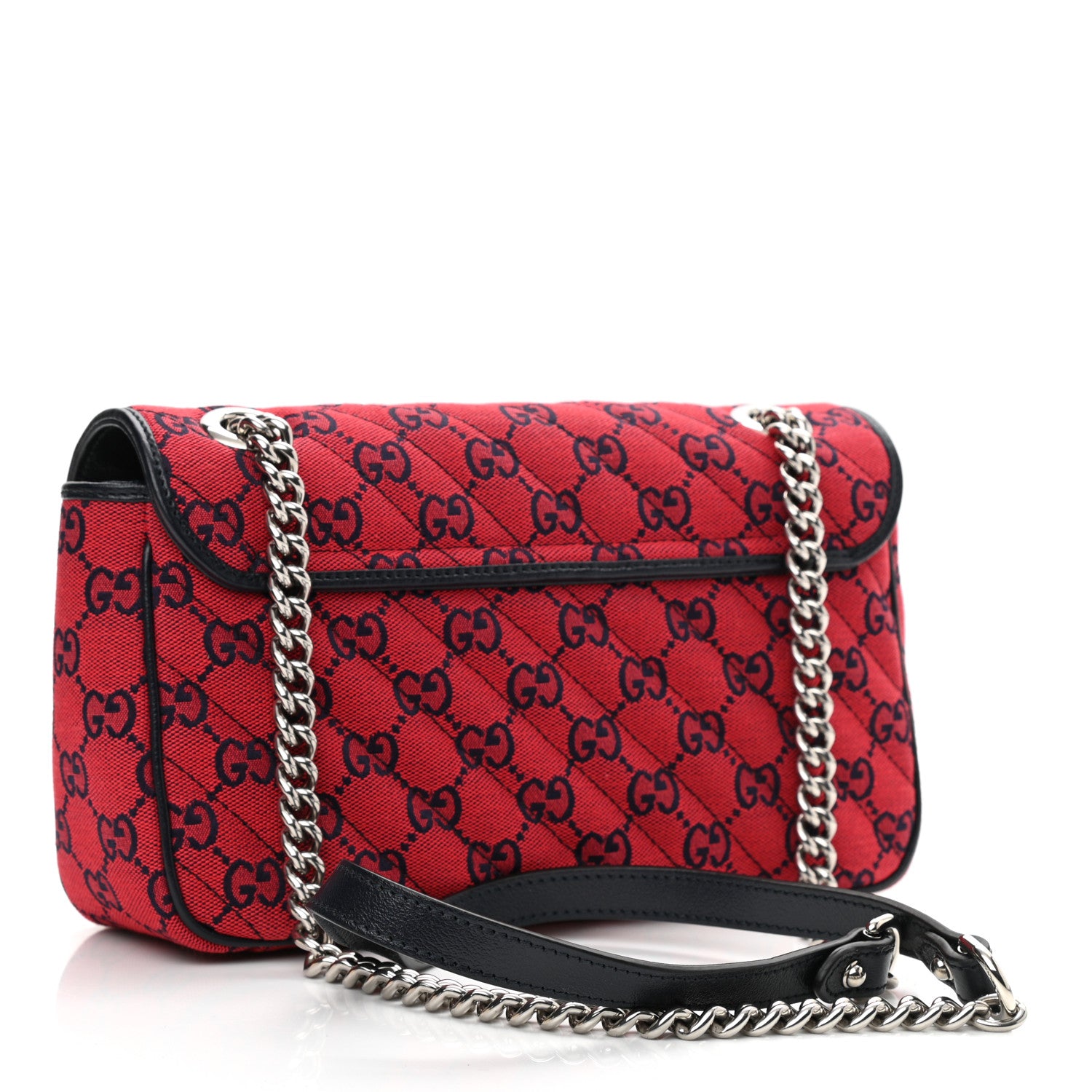Gucci Monogram Multicolor Matelasse Diagonal Small GG Marmont Shoulder Bag Red Blue 3 of 11