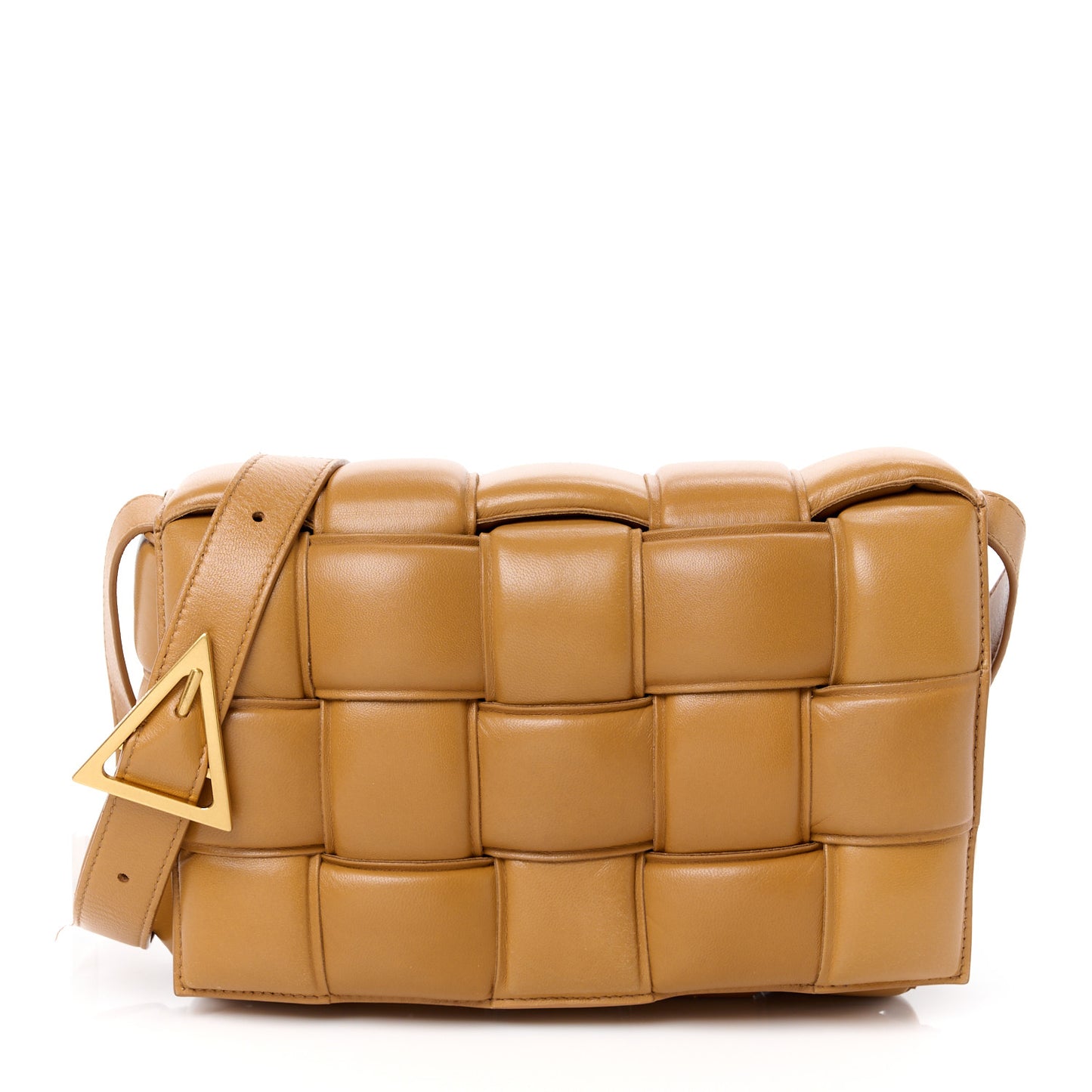 Nappa Maxi Intreccio Padded Cassette Crossbody Bag Caramel