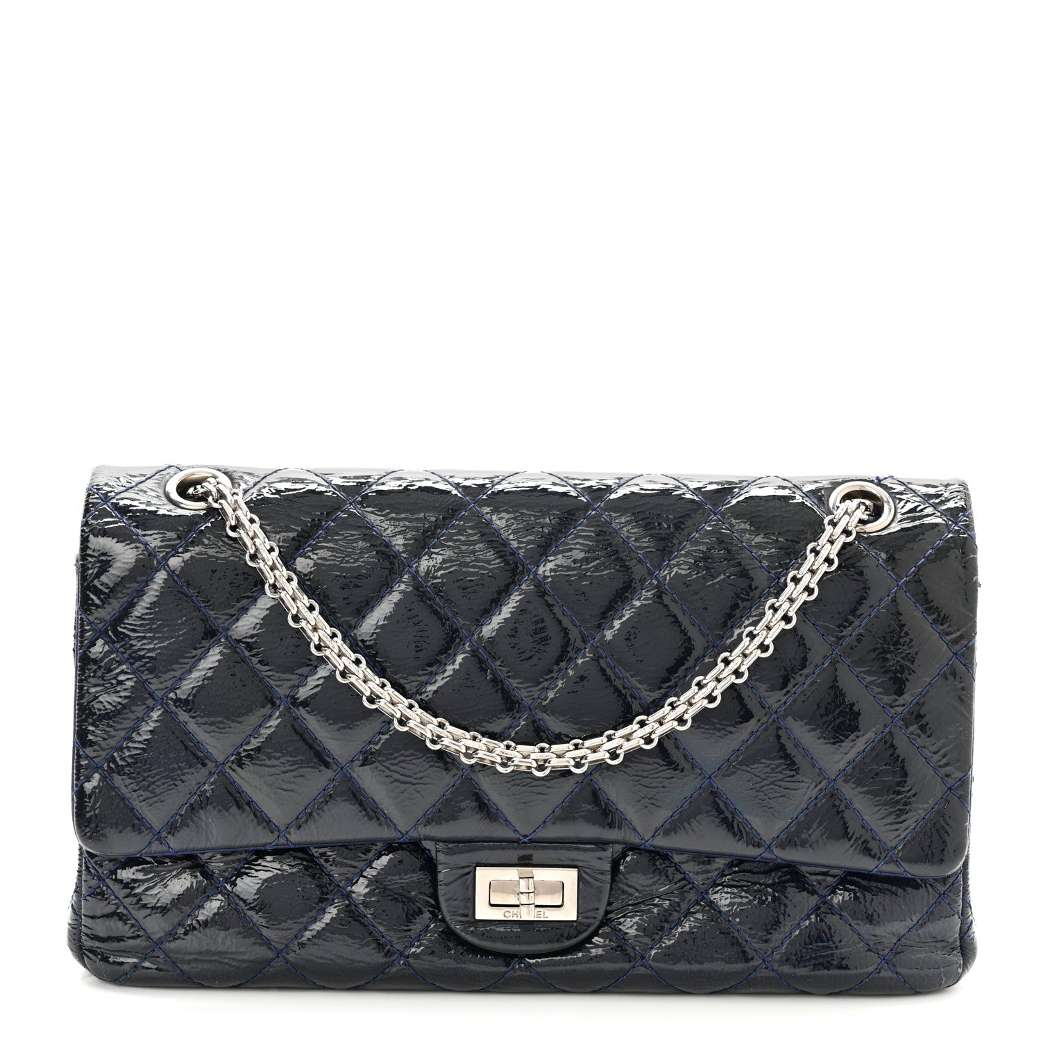 Chanel Distressed Patent Quilted 2.55 Reissue 226 Flap Navy 1 of 15