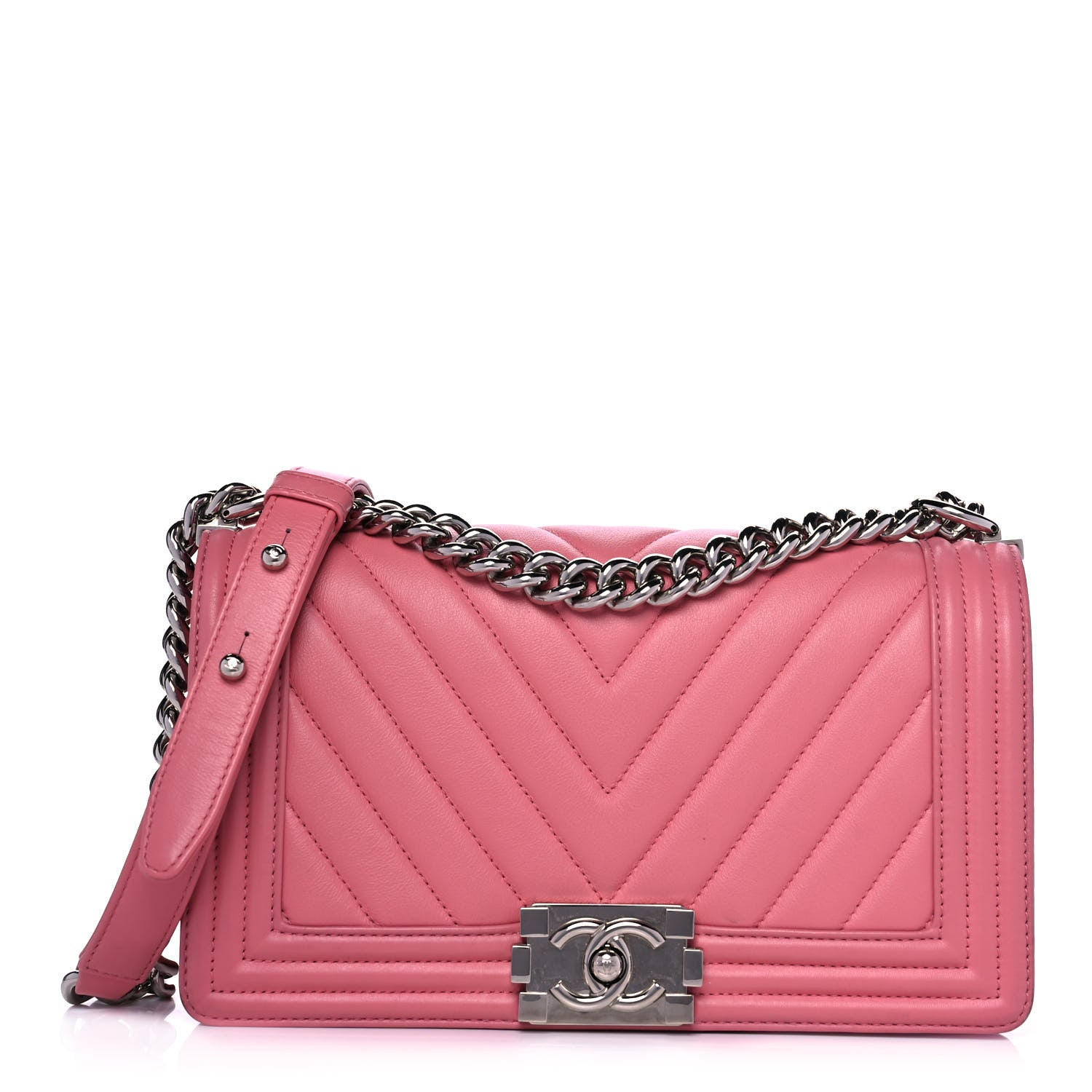 Chanel Calfskin Chevron Quilted Medium Boy Flap Pink 1 of 13