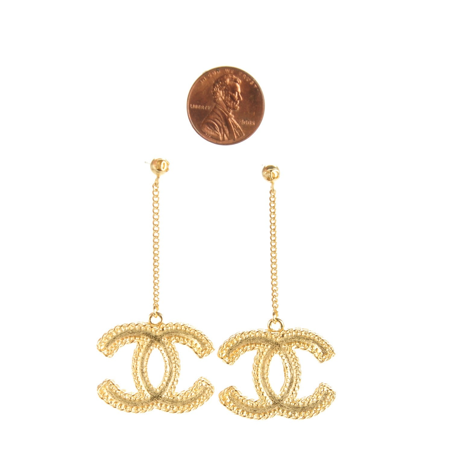Chanel CC Drop Earrings Matte Gold 2 of 5