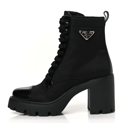 Prada Spazzolato Re-Nylon Metal Triangle Logo Lace Up 55mm Ankle Boots 39 Black 1 of 8