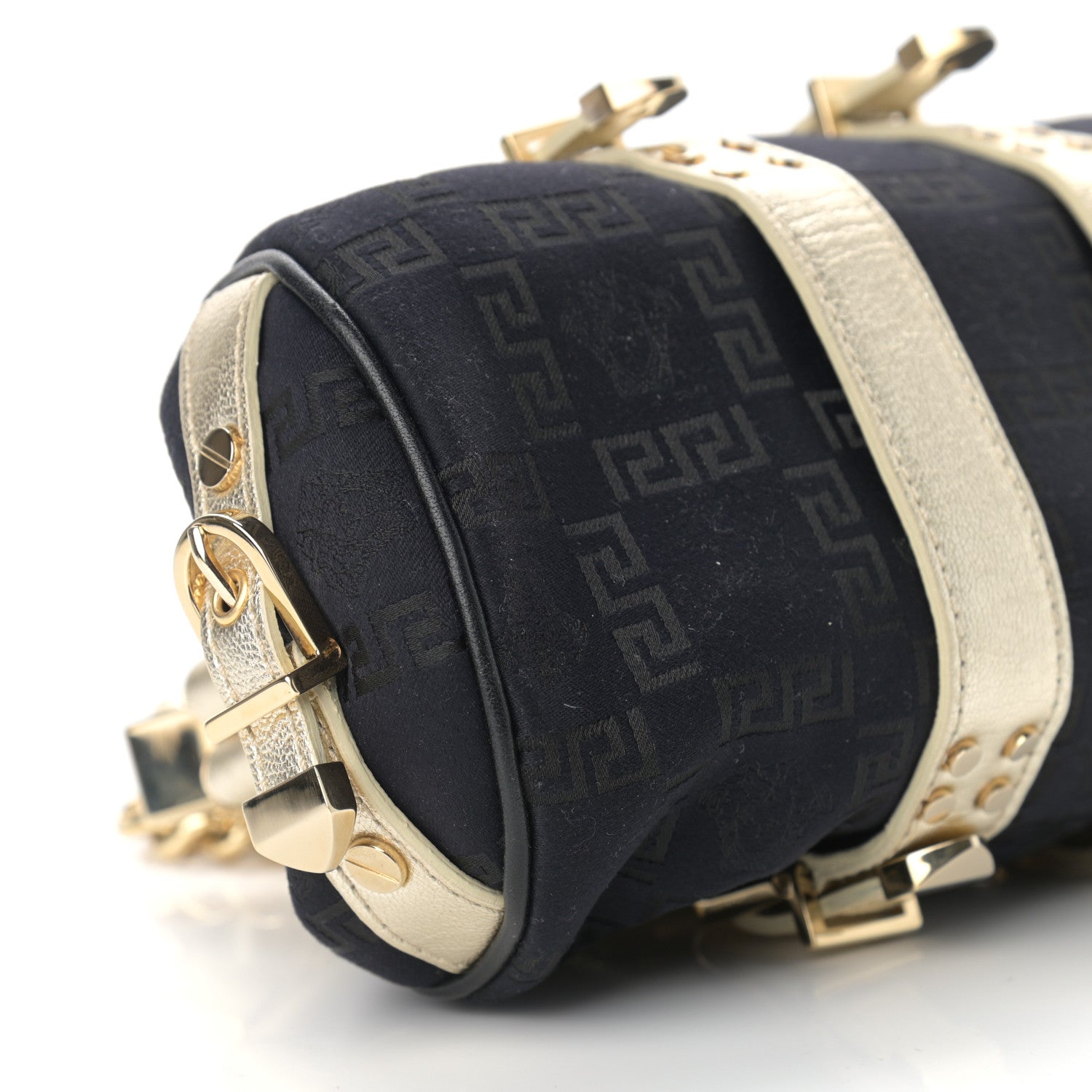 Versace Calfskin Nylon Madonna Satchel Black Gold 7 of 9