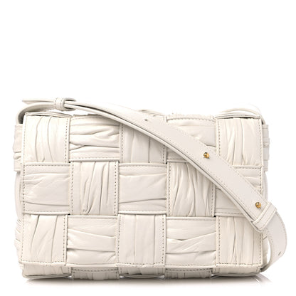 Bottega Veneta Calfskin Intreccio Plisse Cassette Crossbody Bag White 1 of 9