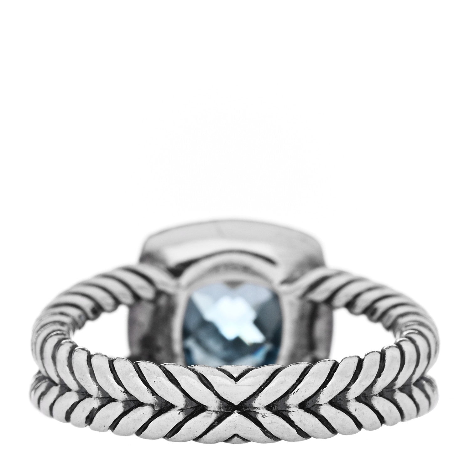 David Yurman Sterling Silver Diamond Blue Topaz 7mm Petite Albion Ring 54 7 4 of 5