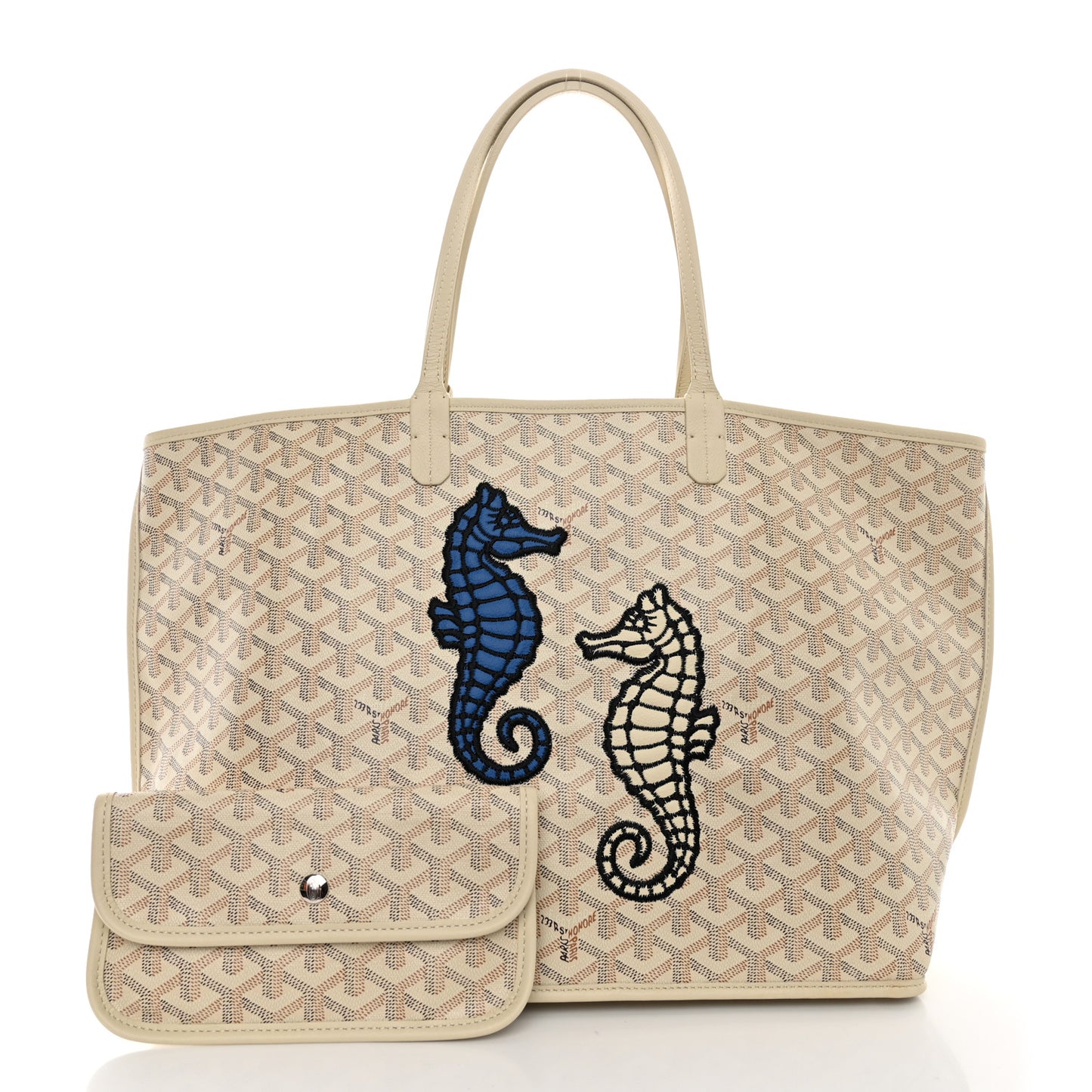 Goyardine Embroidered Seahorse Reversible Anjou PM Sand