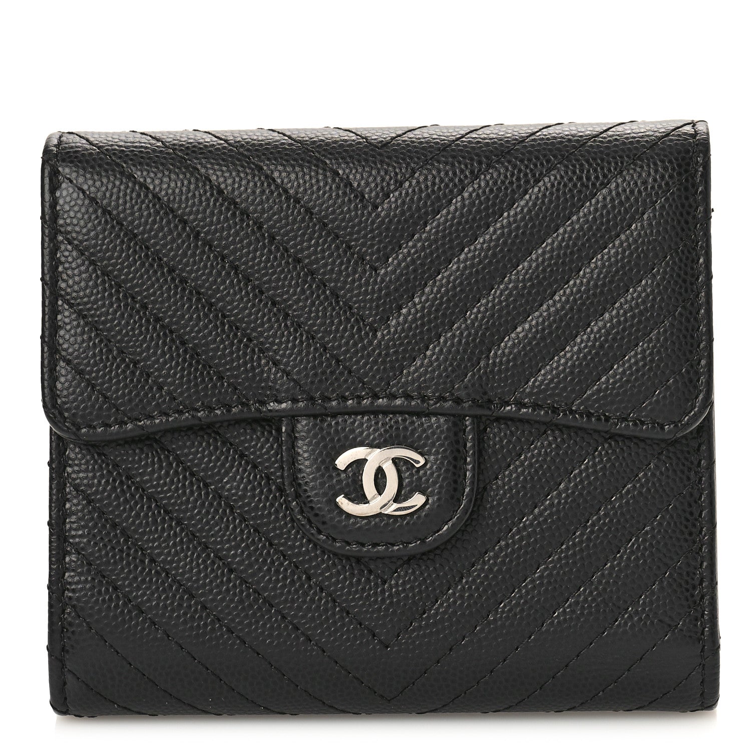 Chanel Caviar Chevron Quilted Compact Flap Wallet Black 1 of 10