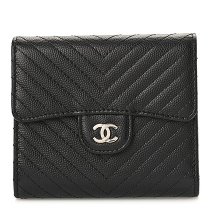 Chanel Caviar Chevron Quilted Compact Flap Wallet Black 1 of 10