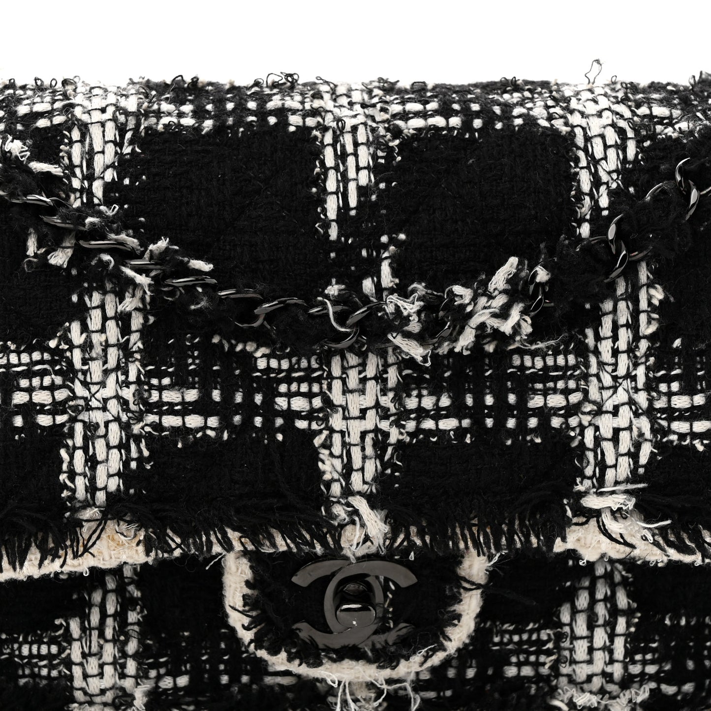 Tweed Quilted Tartan Medium Double Flap Black White