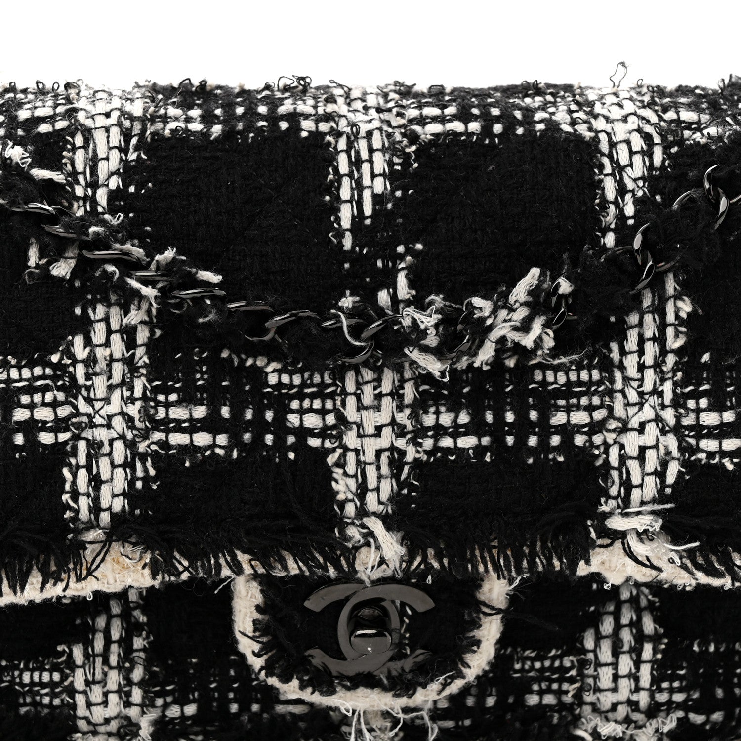 Chanel Tweed Quilted Tartan Medium Double Flap Black White 8 of 15