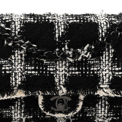 Chanel Tweed Quilted Tartan Medium Double Flap Black White 8 of 15