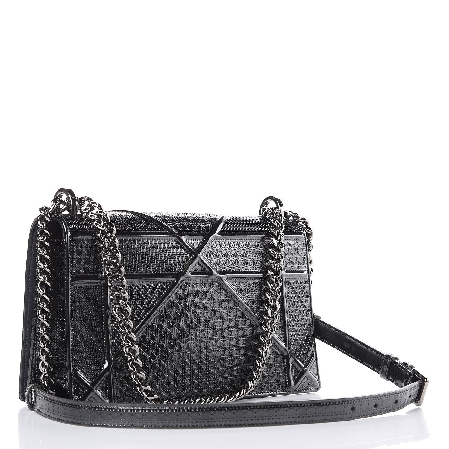 Christian Dior Metallic Patent Micro-Cannage Medium Diorama Flap Bag Graphite 3 of 10