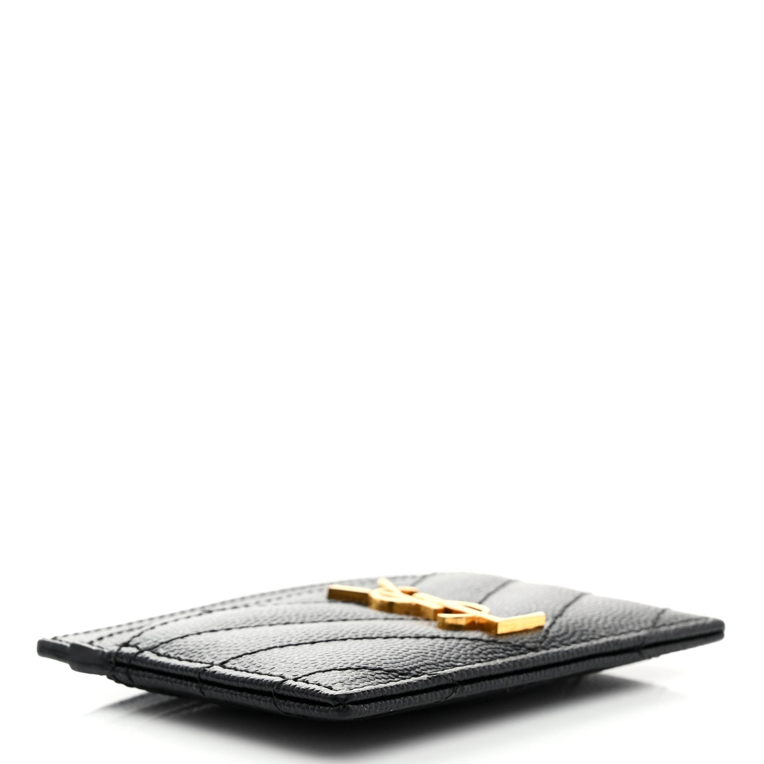 Saint Laurent Grain De Poudre Matelasse Chevron Monogram Credit Card Case Black 4 of 8