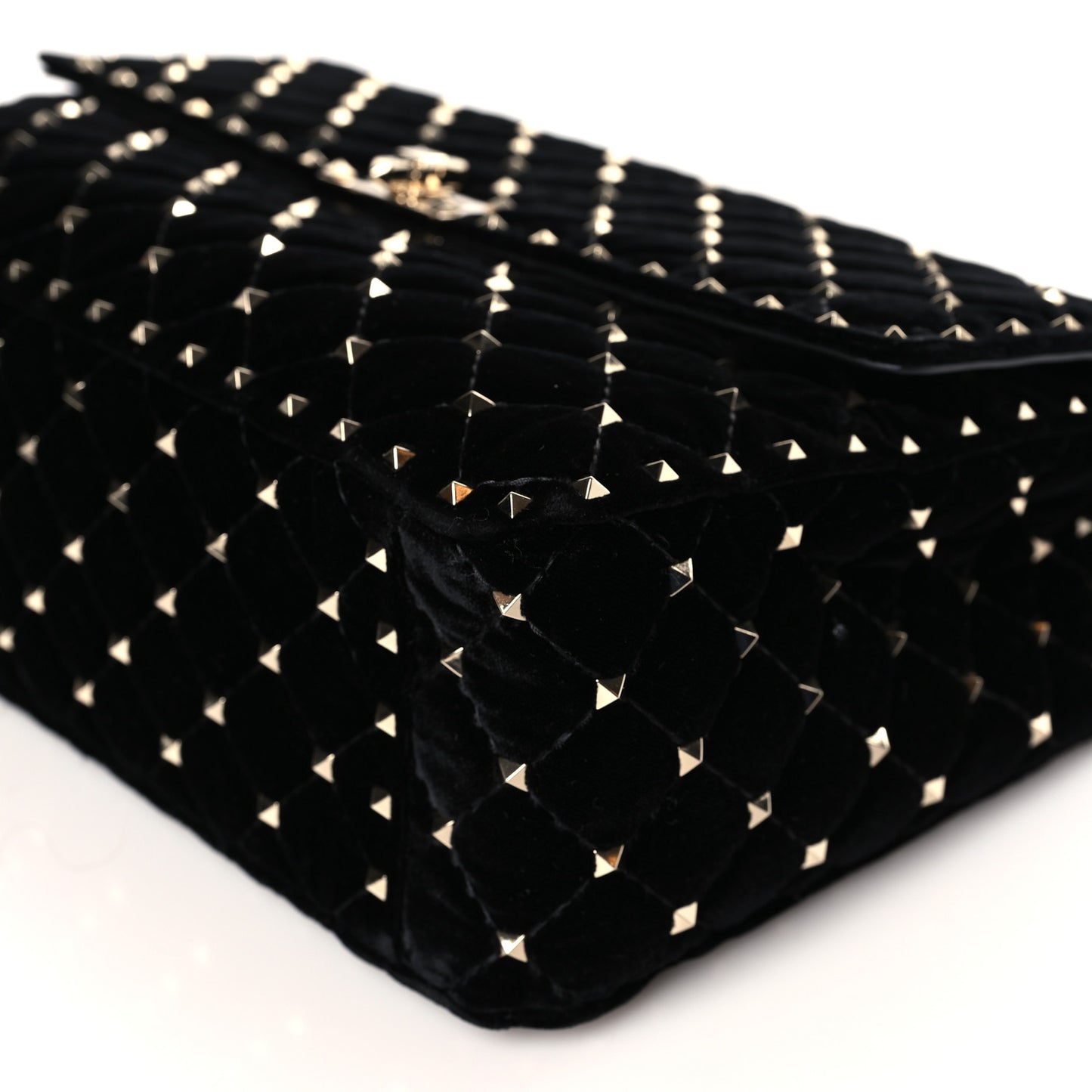 Velvet Medium Rockstud Spike Shoulder Bag Black