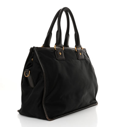 Prada Tessuto Nylon Jacquard Logo Tote Black Teak 3 of 15