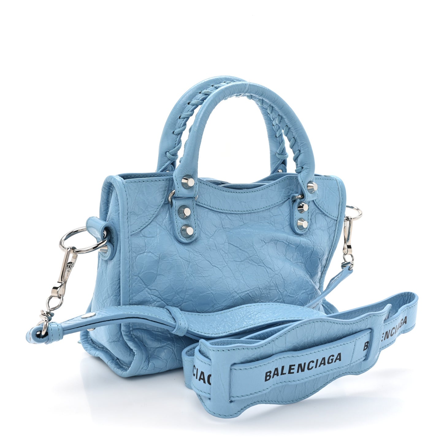 Agneau Classic Silver Hardware Mini City Logo Strap Baby Blue Black