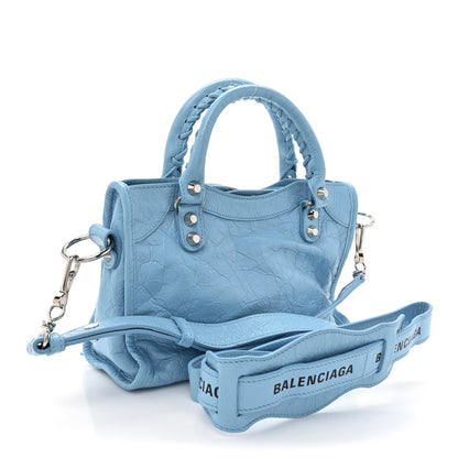 Balenciaga Agneau Classic Silver Hardware Mini City Logo Strap Baby Blue Black 3 of 14