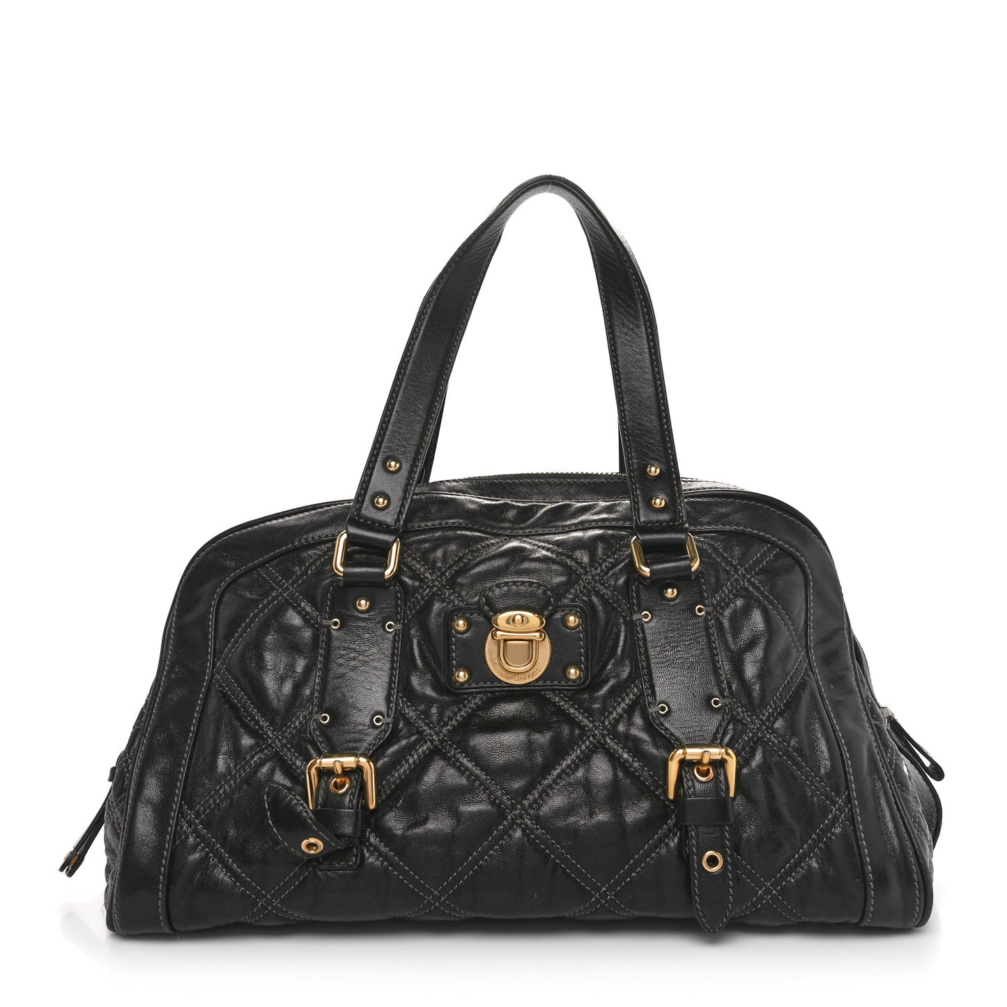 Lacquered Lambskin Quilted Satchel Black
