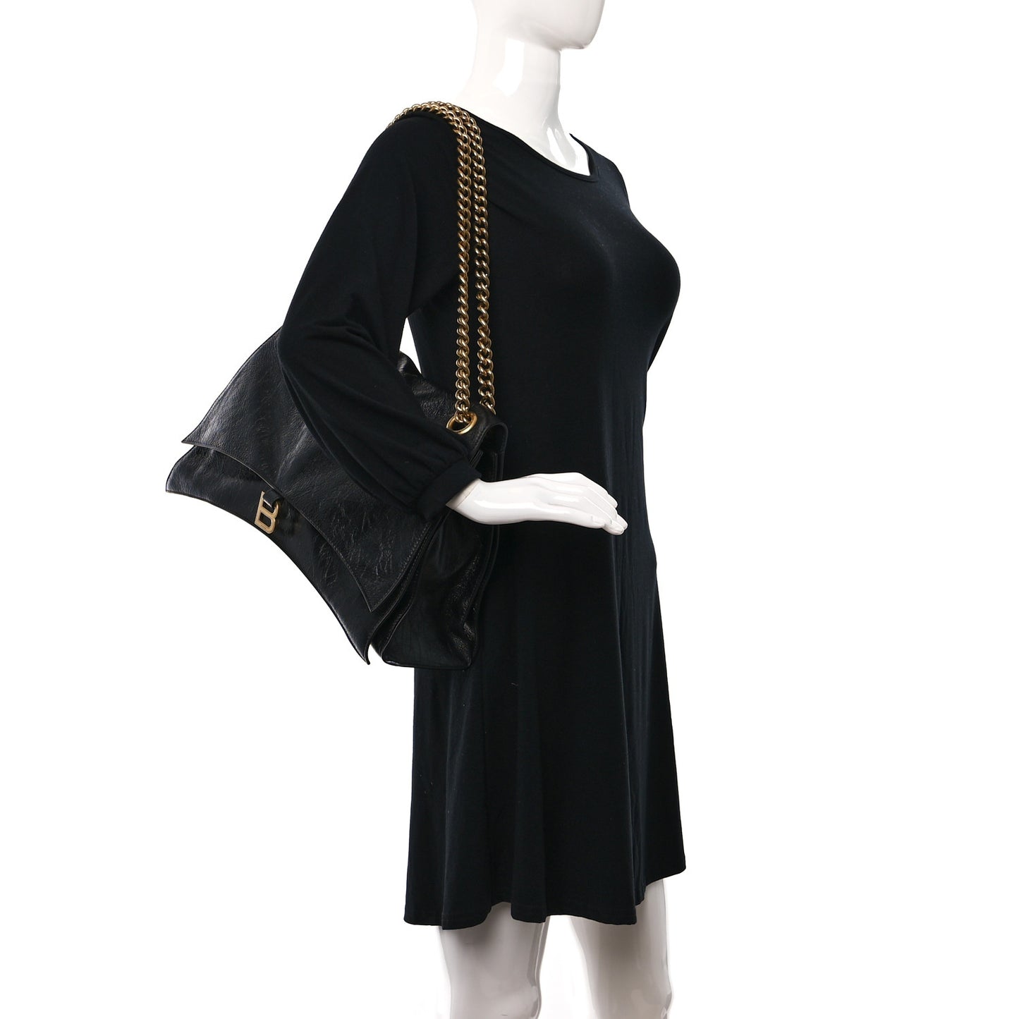 Crushed Calfskin Large Crush Chain Bag Black